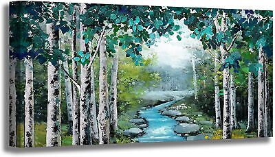 #ad Large Wall Art Living Room Wall Decor Canvas Prints Green Birch Forest Artwor... $240.39