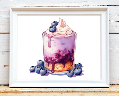 #ad #ad Blueberry Ice Cream Dessert Wall Art Print Ice Cream Dessert Kitchen Wall Art $9.99