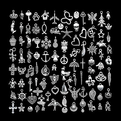 #ad #ad 100 Assorted Tibet Silver Alloy Tiny Charm Pendants DIY For Necklace Bracelet $9.69