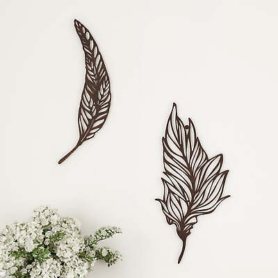 #ad Wall Decor Set Of Two Metal Feather Hanging Wall Art By Lavish Home Brown $23.85