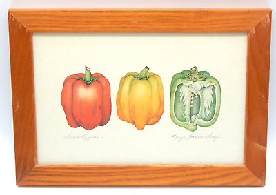 #ad Karyn Frances Gray Signed Sweet Peppers Watercolor Frame Kitchen Art VTG Print $38.00
