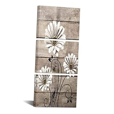 #ad #ad 3 Piece Rustic Flower Canvas Wall Art Vintage Farm Daisy Floral Painting $47.98