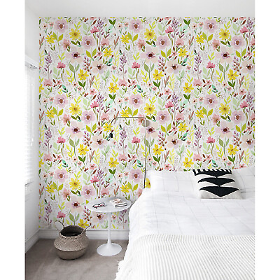 #ad Colorful flowers yellow Home wall mural Traditional Non woven wallpaper $260.95
