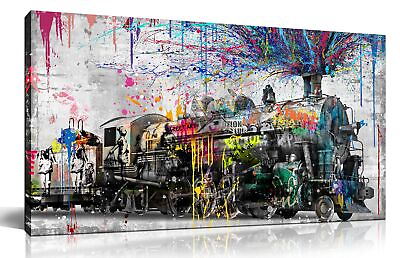 #ad GUGIKA Large Wall Art for Living Room Graffiti Train Canvas Wall Decor for B... $187.99