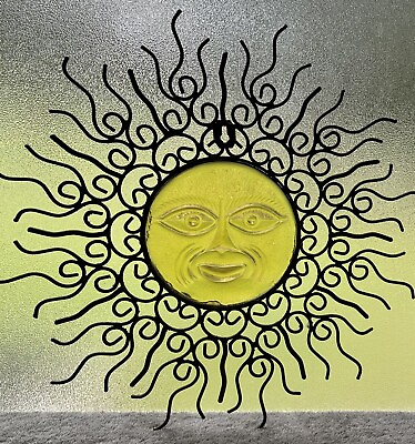 #ad Celestial Sun Sunburst Glass Metal Wall Art Sculpture 17”x17” $125.00