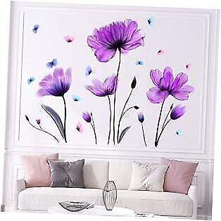 #ad Flowers Wall Sticker Floral Wall Decal Removable Butterfly Wall Stickers Purple $22.77
