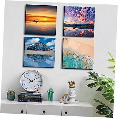 #ad Beach Canvas Wall Art Decor for Bathroom 12x12inches*4pcs Colorful Nature $23.92