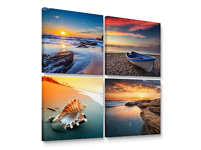 #ad Sunset Beach Theme Canvas Wall Art Home Decor Framed Ready to Hang 12quot;x12quot; $29.95