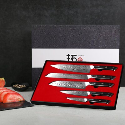 #ad 5Pcs TURWHO Kitchen Chef Santoku Utility Japanese VG10 Damascus Steel Knives Set $218.99