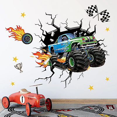 #ad 3D Racing Car Wall Stickers Car Boys Room Wall Decor Decals Kids Bedroom Living $23.98