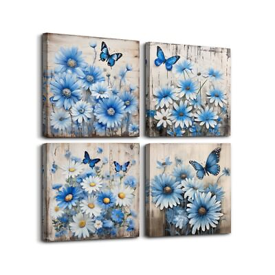 #ad Canvas Wall Decor For Bedroom Room Wall Art For Living Room Abstract Blue Flo... $41.91