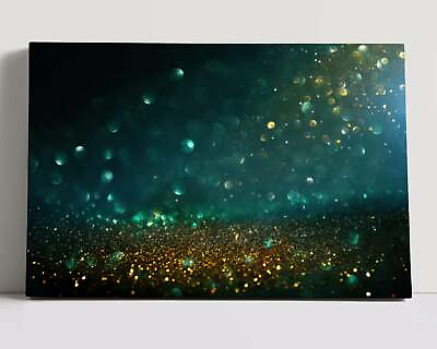 #ad Abstract Gold and Green Glitter Lights Canvas Ready to Hang Wall Art $95.00