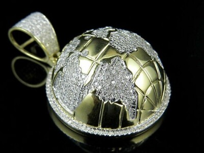 #ad 14K gold plated Half 3D Globe 2.00Ct Charm Pendant 1.6quot; Lab Created $251.99