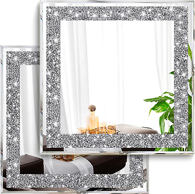 #ad XIHACTY 2 Piece Wall Mirrors Crush Diamond Mirrors Decor Silver Decorative for $43.99