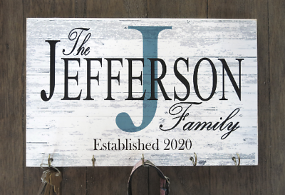 #ad Personalized Family Name Keyholder Leash Hook Wall Art Established Rustic Decor $47.99
