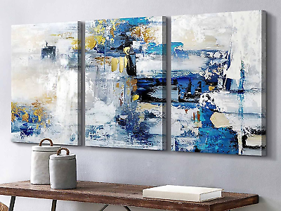 #ad Living Room Decor Canvas Wall Art Blue Pictures Gold Wall Decorations Abstract A $165.04