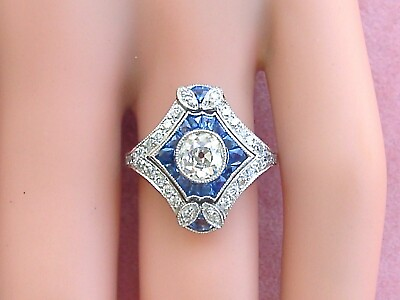 #ad #ad Art Deco Vintage Style Lab Created Diamond amp; Sapphire Wedding 925 Silver Ring $71.05