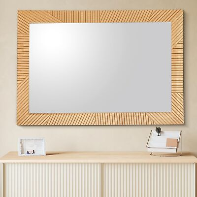 #ad Wood Wall Mirrors 24 x 36 InchRectangle Rustic Decorative Mirror with Beech ... $124.43
