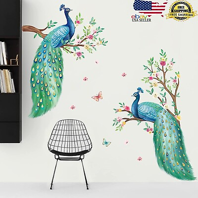 #ad 2 Large Peacock Wall Decals Flowers Tree Branch Wall Stickers Wall Decor $59.99