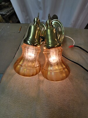 #ad Vintage Pair Brass Wall Gas Sconces Electricfide $345.00