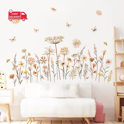 #ad Boho Flower Wall Decals Wildflower Floral Dandelion Grass Wall Stickers Baby Nur $25.04