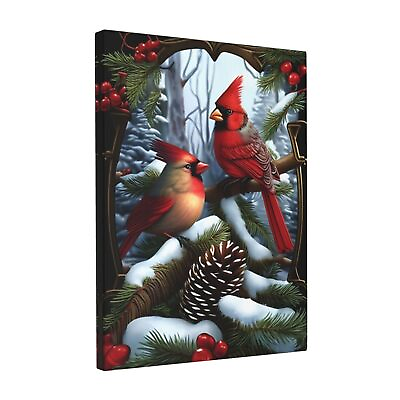 #ad Christmas Valentine Cardinals In Pine Forest Canvas Wall Art Christmas Modern... $43.72