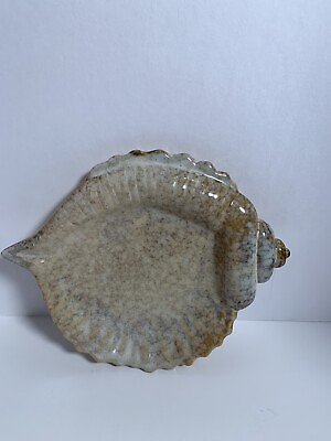 #ad Vintage 1948 pottery seashell tray dish dated coastal decor $30.00