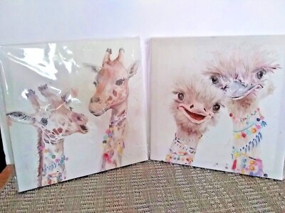 #ad Ostrich Giraffe Canvas Wall Art Decor Duo 8 X 8 inches in Clear Protection Wrap $12.95