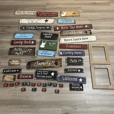 #ad Lot 27 of Country Farmhouse Themed Signs Wall Decor Wood $94.99