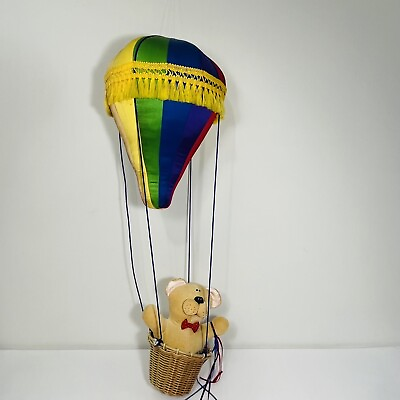 #ad Dakin Hot Air Balloon 15”x 10” amp; Plush 9” Bear Basket Rainbow Satin Hanging 1980 $37.68