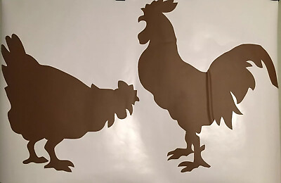#ad NEW 27” x 18” Brown Hen amp; Rooster Chicken Farmhouse Vinyl Wall or Car Decals $27.99