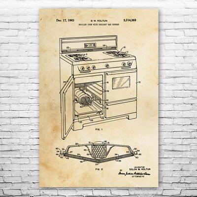 #ad Broiler Oven Poster Print Culinary Gifts Kitchen Decor Chef Gift Oven Blueprint $12.95