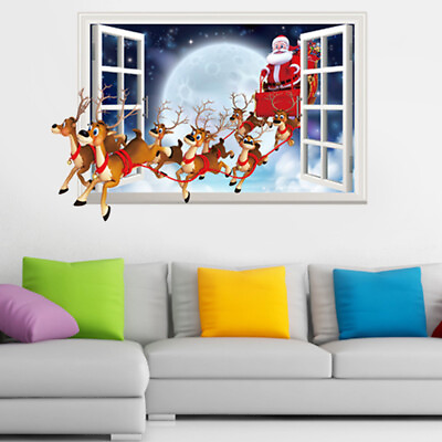 #ad Holiday Wall Decor Xmas Wall Stickers Christmas Party Decorations $11.39