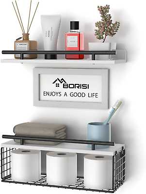 #ad Floating Shelves with Bathroom Wall Decor Sign Bathroom Shelves over Toilet wit $18.61