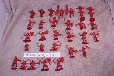 #ad MARX 28 PC FORT APACHE INDIANS RED 1 32 FIVE FIGURES ARE PARTIALLY BROKE $83.94