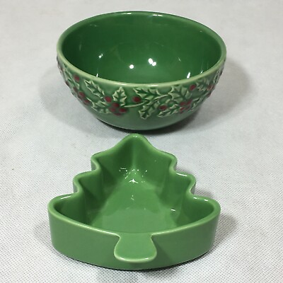 #ad #ad Sonoma Holly amp; Berries Green Bowl amp; Stonewall Kitchen Tree Dish 5quot; Lot of 2 $11.90