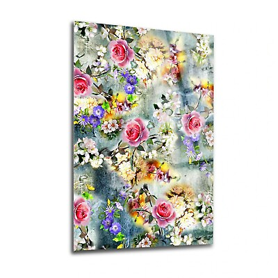 #ad Colorful Flowers Premium Tempered Glass Wall Art Easy Installation Fade Proof $99.00
