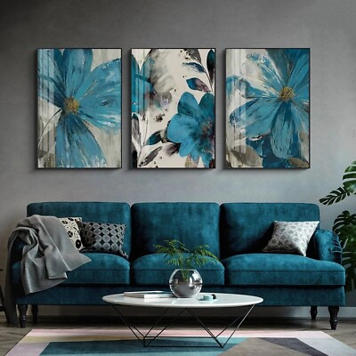 #ad Abstract Blue Flowers Canvas Painting Posters And Prints Wall Art For Home Decor $43.99