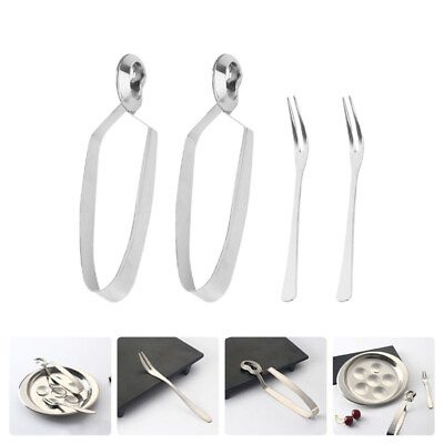 #ad 4Pcs Stainless Steel Serving Tongs Escargot Tong Seafood Clip Utensils NI $10.48