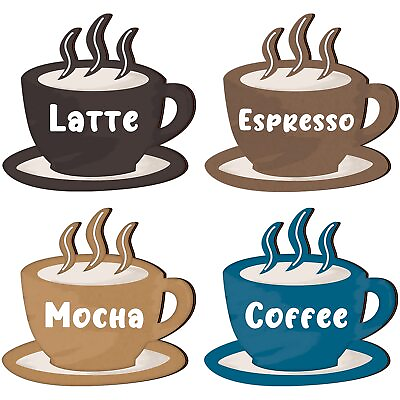 #ad 4 Pieces Coffee Wooden Wall Art Decor Coffee Cup Wooden Wall Sign Latte Coffe... $14.66