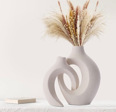 #ad White Hollow Ceramic Vase Set of 2 round Modern Vase for Nordic Minimalist $15.00