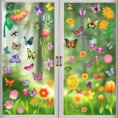 #ad 81PC WALL STICKER FLOWER DECAL BUTTERFLY WINDOW CLING VINYL MURAL HOME ROOM DECO $22.99
