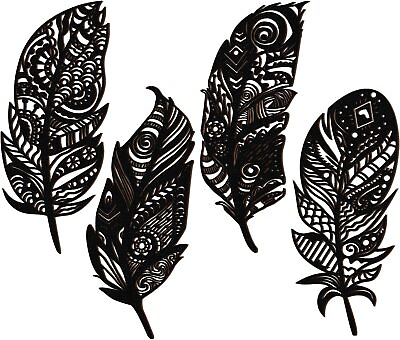 #ad Qunclay 4 Pieces Feather Wall Decor Wooden Feather Wall Art Boho Wall Decor Lase $32.63