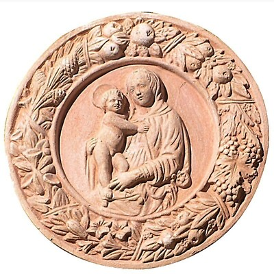 #ad Virgin And Child IN Garland Decoration on the Wall IN Terracotta Italian Ø 15in $204.78