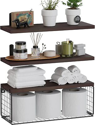 #ad #ad WOPITUES Floating Shelves Wall Mounted Rustic Wood Bathroom Shelves Over Toilet $25.49