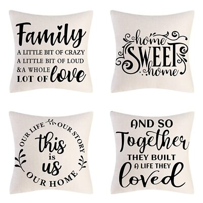 #ad Farmhouse Decorative Pillow Covers Set of 4 Home Sweet Home Inspirational Quo... $19.21