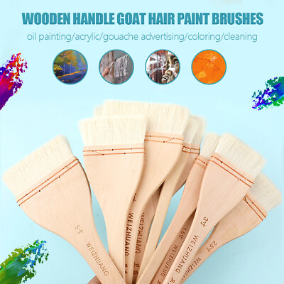 #ad 2Pcs Wooden Handle Goat Hair Paint Brushes for Wall Different Size Acrylic Paint $9.06