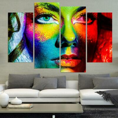 #ad Colorful Abstract Art Girl Framed 4 Piece Canvas Wall Art Painting Wallpaper Pos $119.00