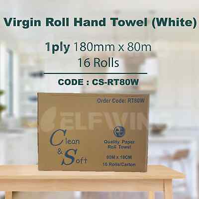 #ad Paper Hand Towel 80mx16 Rolls CTN Bulk Industrial Kitchen White 1ply AU $43.00