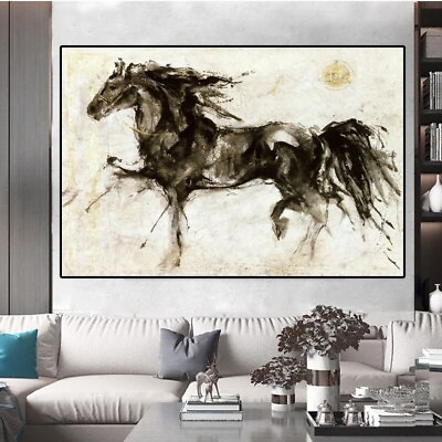 #ad Black Horse Animal Wall Art Canvas Prints Vintage World Map Paintings Pictures $23.49